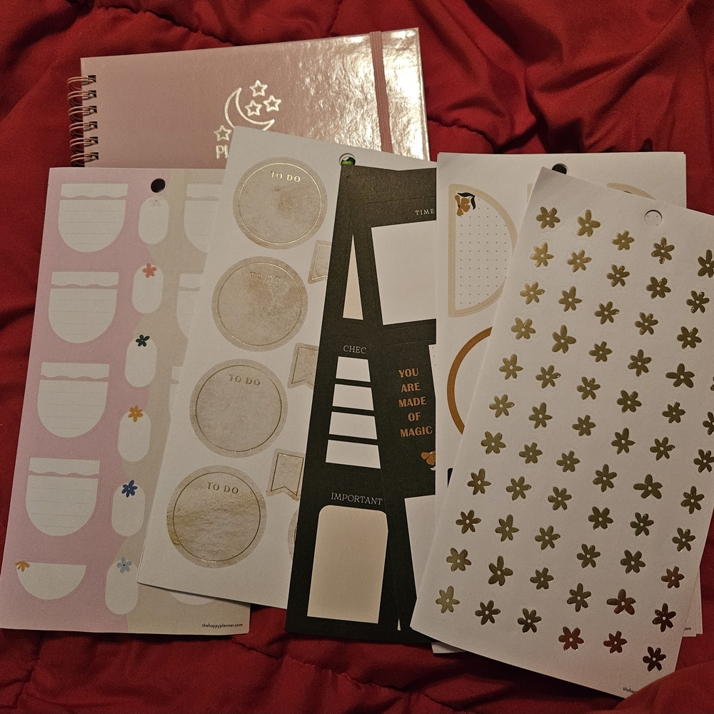 Pink Planner with Stickers and Green Pens - Picture 2 of 9
